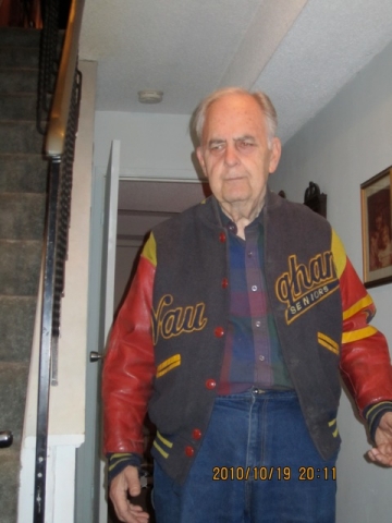 Ron Good, class of 1953, wearing his senior jacket